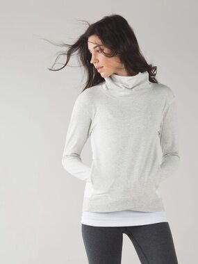 Lululemon On The Double Pullover Hoodie Heathered White Cowl Neck